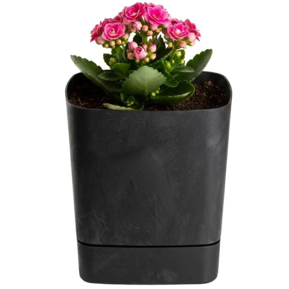 Donica z podstawką CUBI recykling czarny beton 16x16 cm * HowHomely Sale