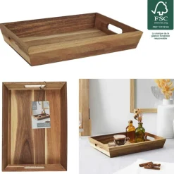 Drewniana taca śniadaniowa z uchwytami RUSTIC