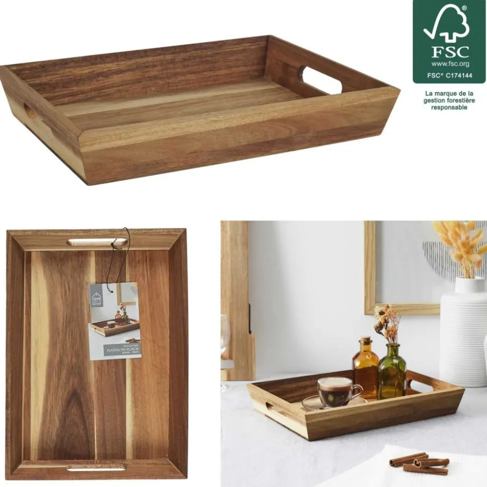 Drewniana taca śniadaniowa z uchwytami RUSTIC