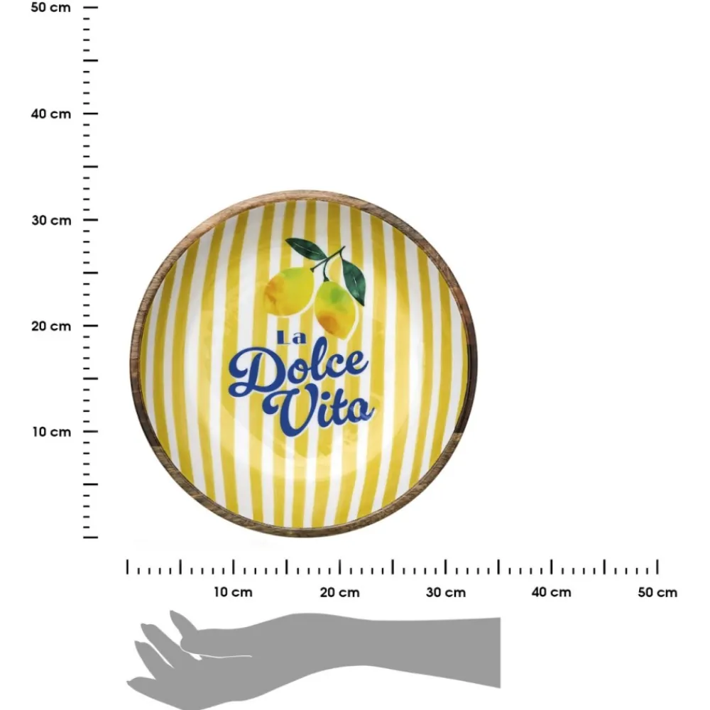 Duża misa z drewna mango 33 cm żółte pasy * HowHomely Online