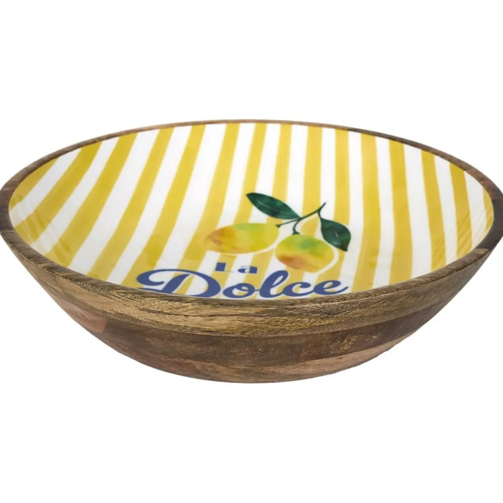 Duża misa z drewna mango 33 cm żółte pasy * HowHomely Online