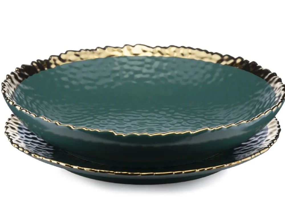 Dwa talerze głębokie Kati Green Gold 26 * HowHomely