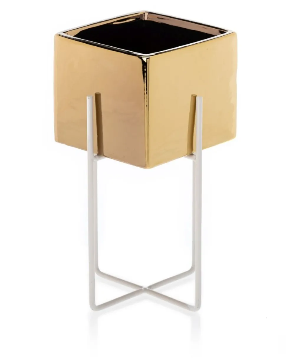 Dwie doniczki Mizu Gold White 21 i 23 cm