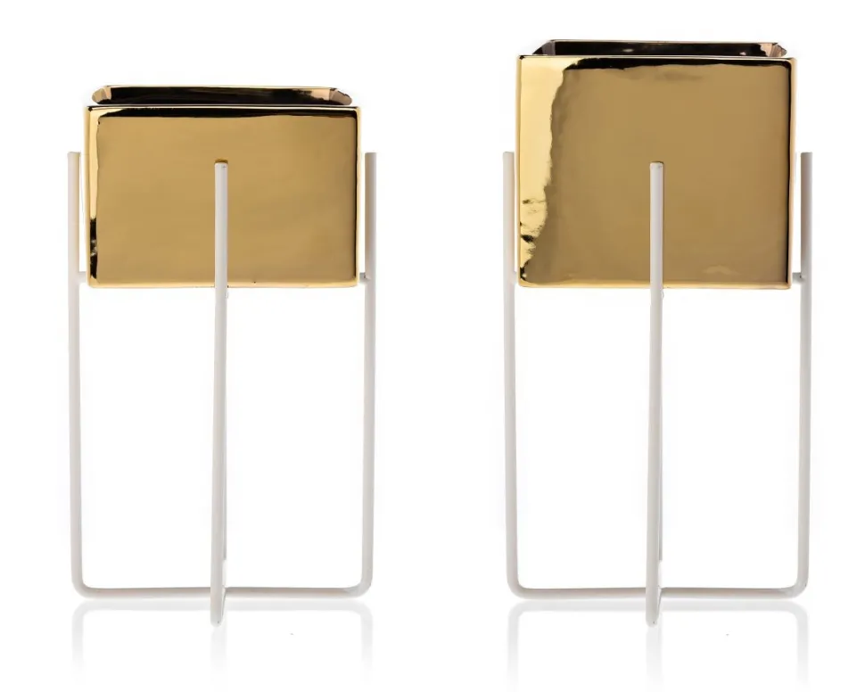 Dwie doniczki Mizu Gold White 21 i 23 cm