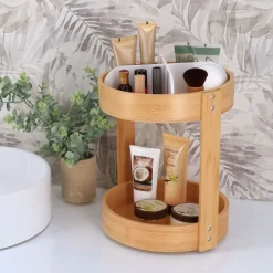 Dwupoziomowa obrotowa taca bambusowa biała * TENDANCE Discount