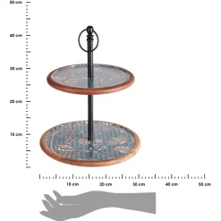 Dwupoziomowa patera z mango z niebieskim nadrukiem 43 cm - wzór 1 * Excellent Houseware Outlet