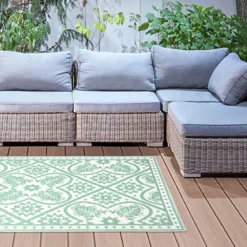 Dywan zewnętrzny geometryczny zielony * Esschert Design Outlet
