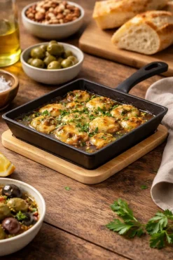 Żeliwne kwadratowe naczynie do tapas z bambusową podstawką