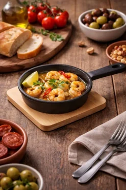 Żeliwne naczynie do tapas z bambusową podstawką