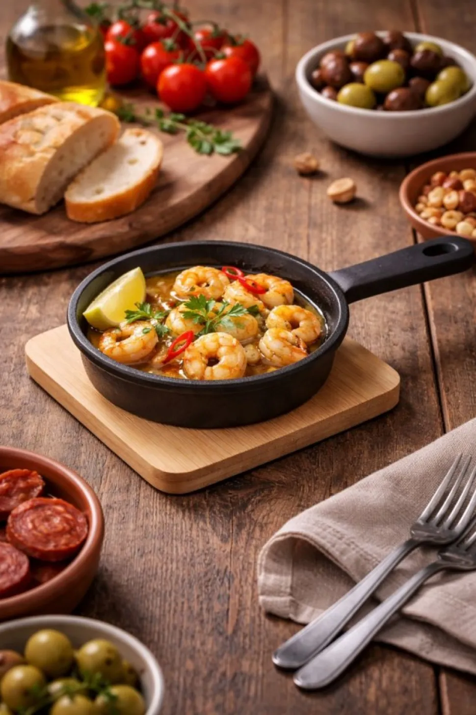 Żeliwne naczynie do tapas z bambusową podstawką