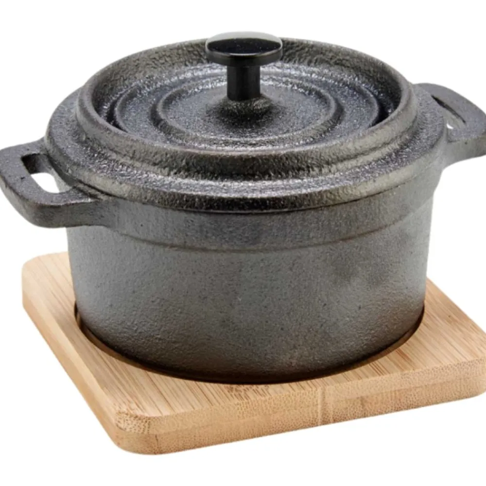 Żeliwny garnek z bambusową tacką 13x10x8 cm * KINVARA Hot