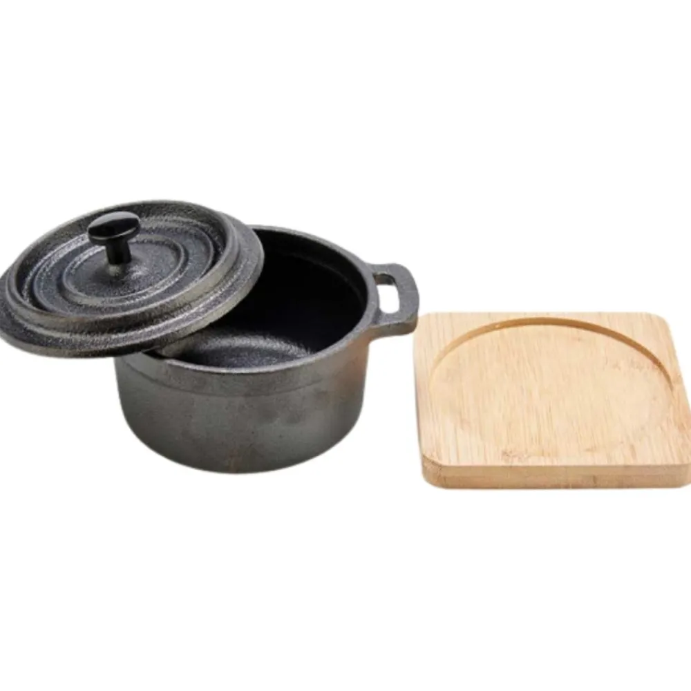 Żeliwny garnek z bambusową tacką 13x10x8 cm * KINVARA Hot