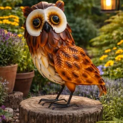 Figurka ogrodowa sowa z metalu 37 cm brązowa * HowHomely Best