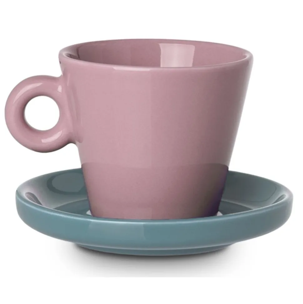 Filiżanka do espresso Echo 100 ml różowa z turkusowym spodkiem
