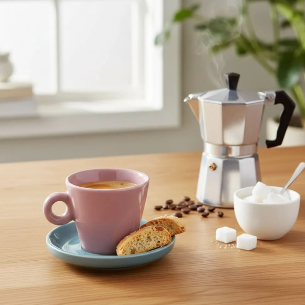 Filiżanka do espresso Echo 100 ml różowa z turkusowym spodkiem