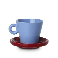 Filiżanka do espresso Echo 100 ml niebieska z czerwonym spodkiem * Estia Clearance