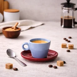 Filiżanka do espresso Echo 100 ml niebieska z czerwonym spodkiem * Estia Clearance