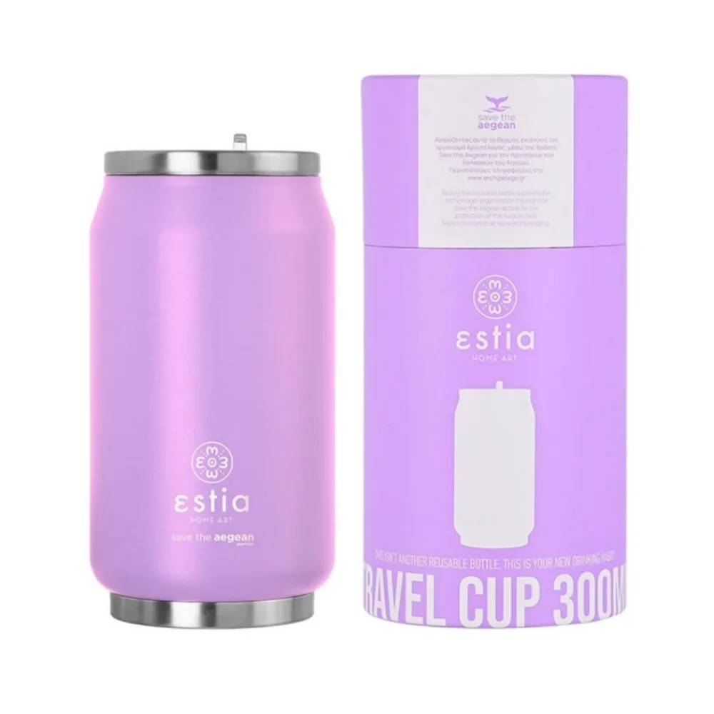 Fioletowy kubek termiczny ze słomką 300 ml Lavender Purple * Estia Online