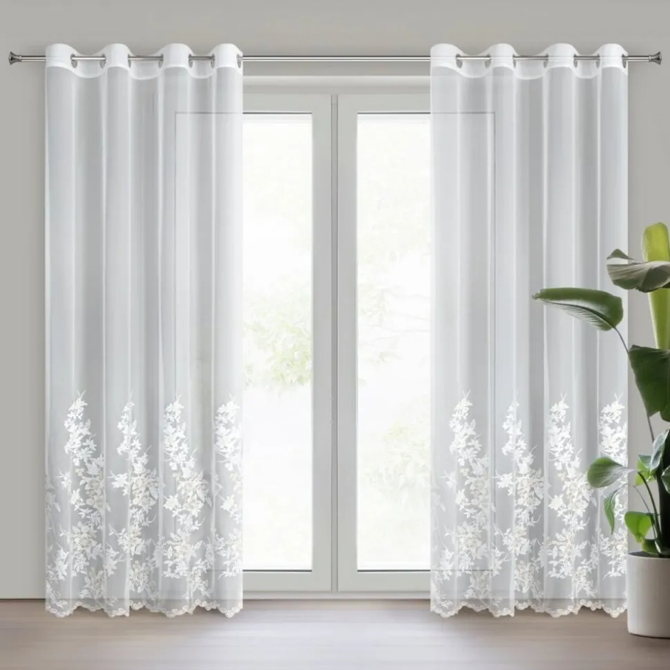 Firana ALIRA krem haft kwiatowy 140x250 cm