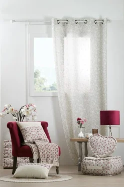 Firana GINNY 140x260 beżowa kwiaty