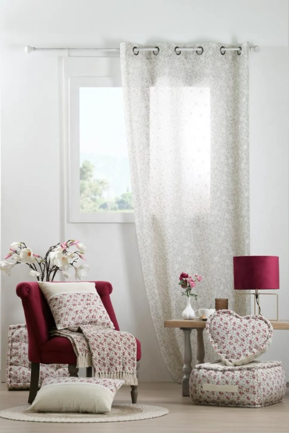 Firana GINNY 140x260 beżowa kwiaty