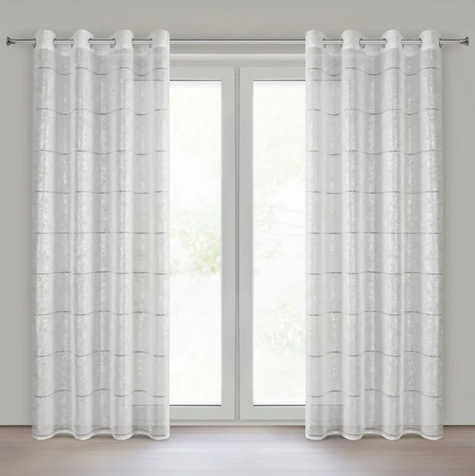 Firana KATY srebrny nadruk 140x250 cm