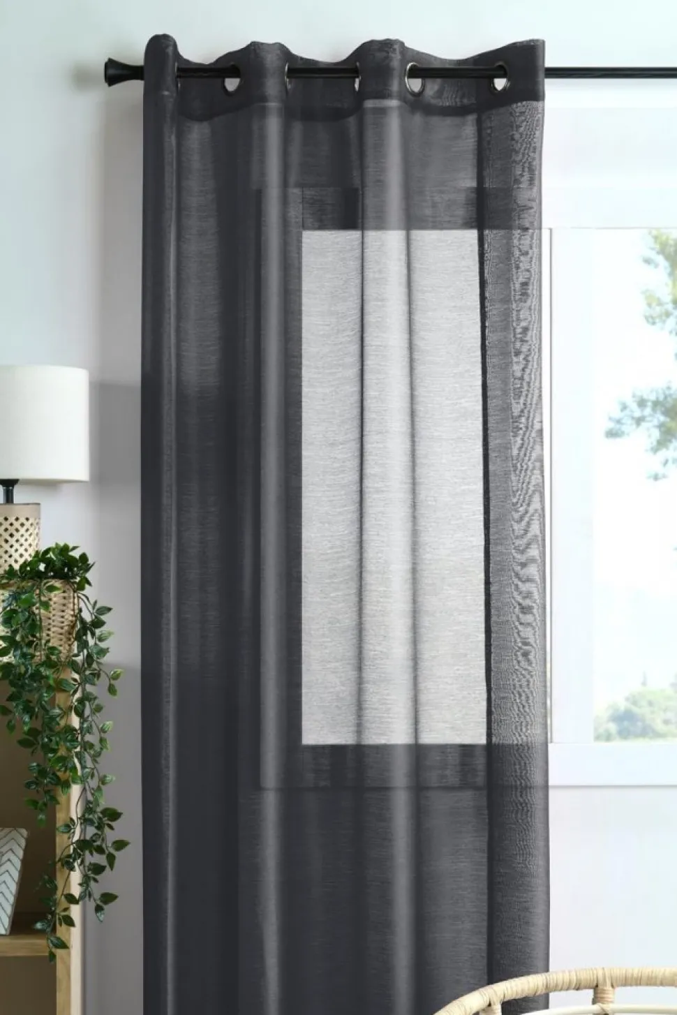 Firana LINWOOD 140x260 czarna błyszcząca