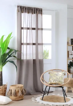 Firana boho IBIZA 140x260 frędzle taupe * STOF Clearance