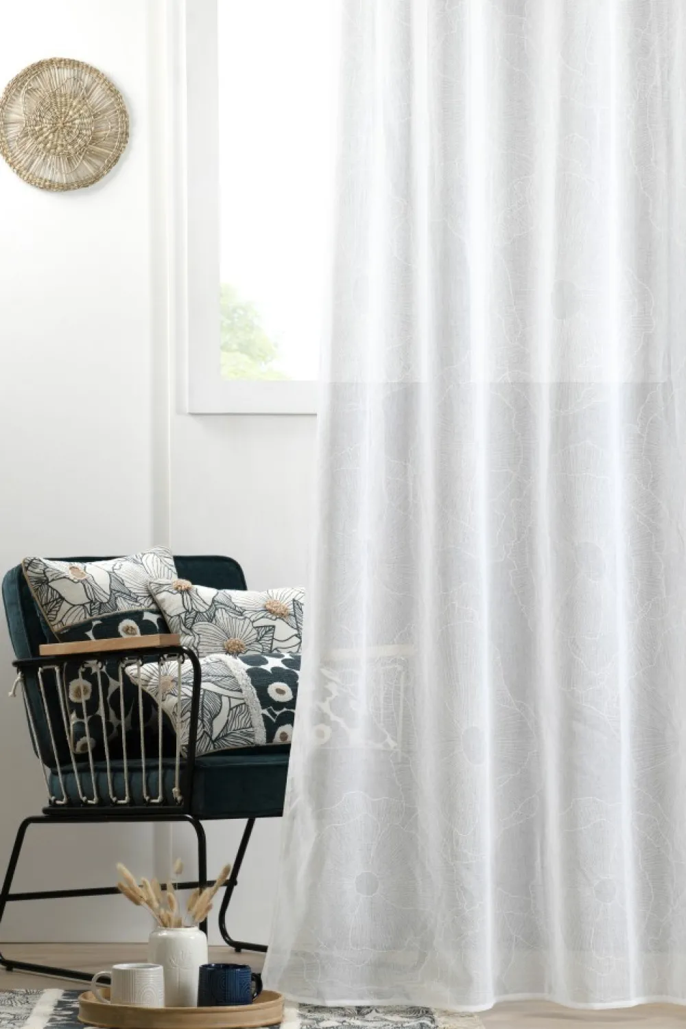 Firana EUGENIE 140x260 kwiaty biała * STOF Sale