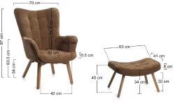 Fotel z podnóżkiem Grella Brown * HowHomely New