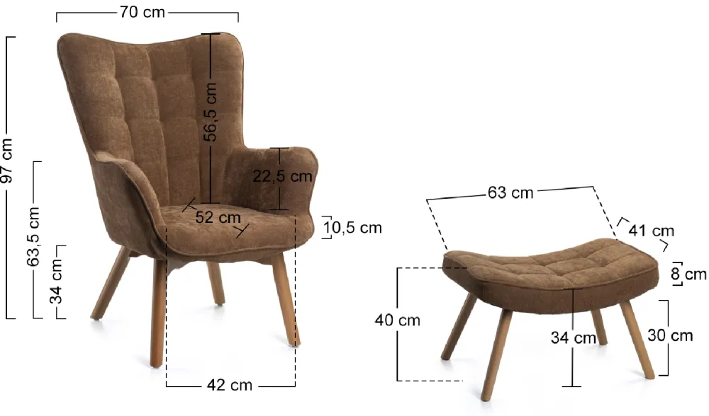 Fotel z podnóżkiem Grella Brown * HowHomely New