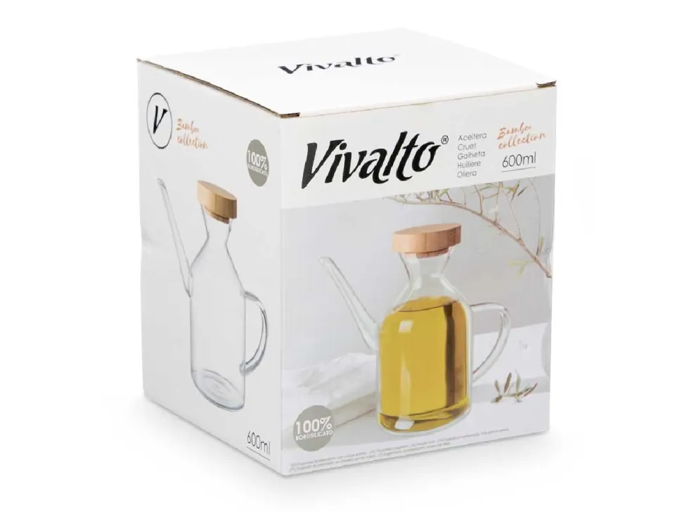 Karafka na oliwę z bambusową pokrywką 600 ml