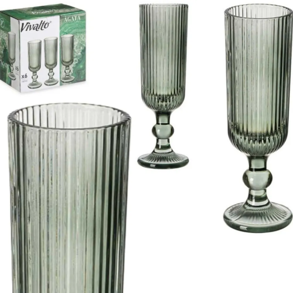 Kieliszek do szampana 160 ml prążkowany zielony * VIVALTO Best