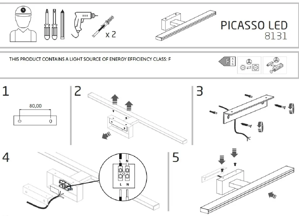 Kinkiet Łazienkowy PICASSO Srebrny 12W LED 4000K IP44 60cm