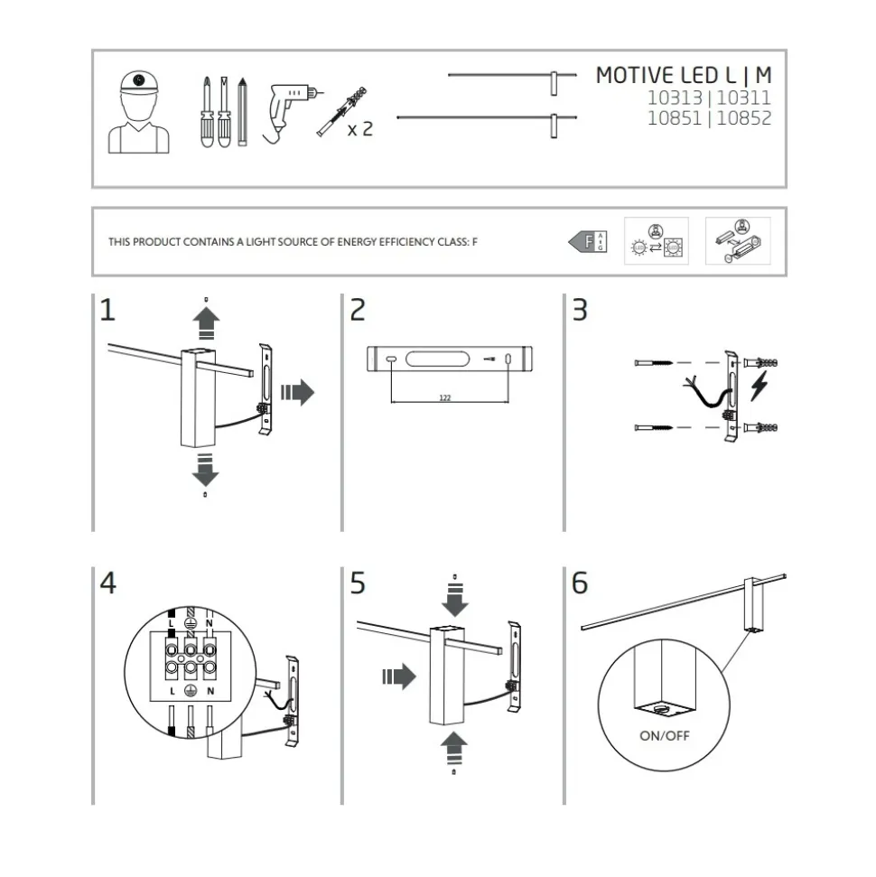 Kinkiet MOTIVE Czarny 11W LED 3000K 80cm