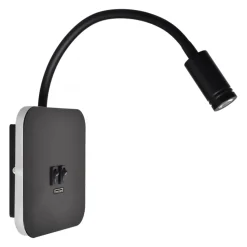Kinkiet Regulowany BASE Czarny Ładowarka USB 8W+2W