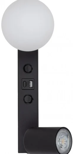Kinkiet Regulowany VOX Czarny Biały Klosz 1xGU10 1xG9 2xUSB
