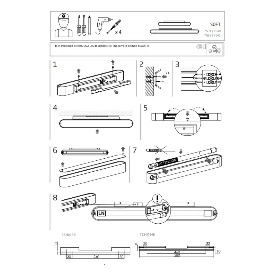 Kinkiet SOFT Biały 1xT8 16W LED 3000K 93,5cm