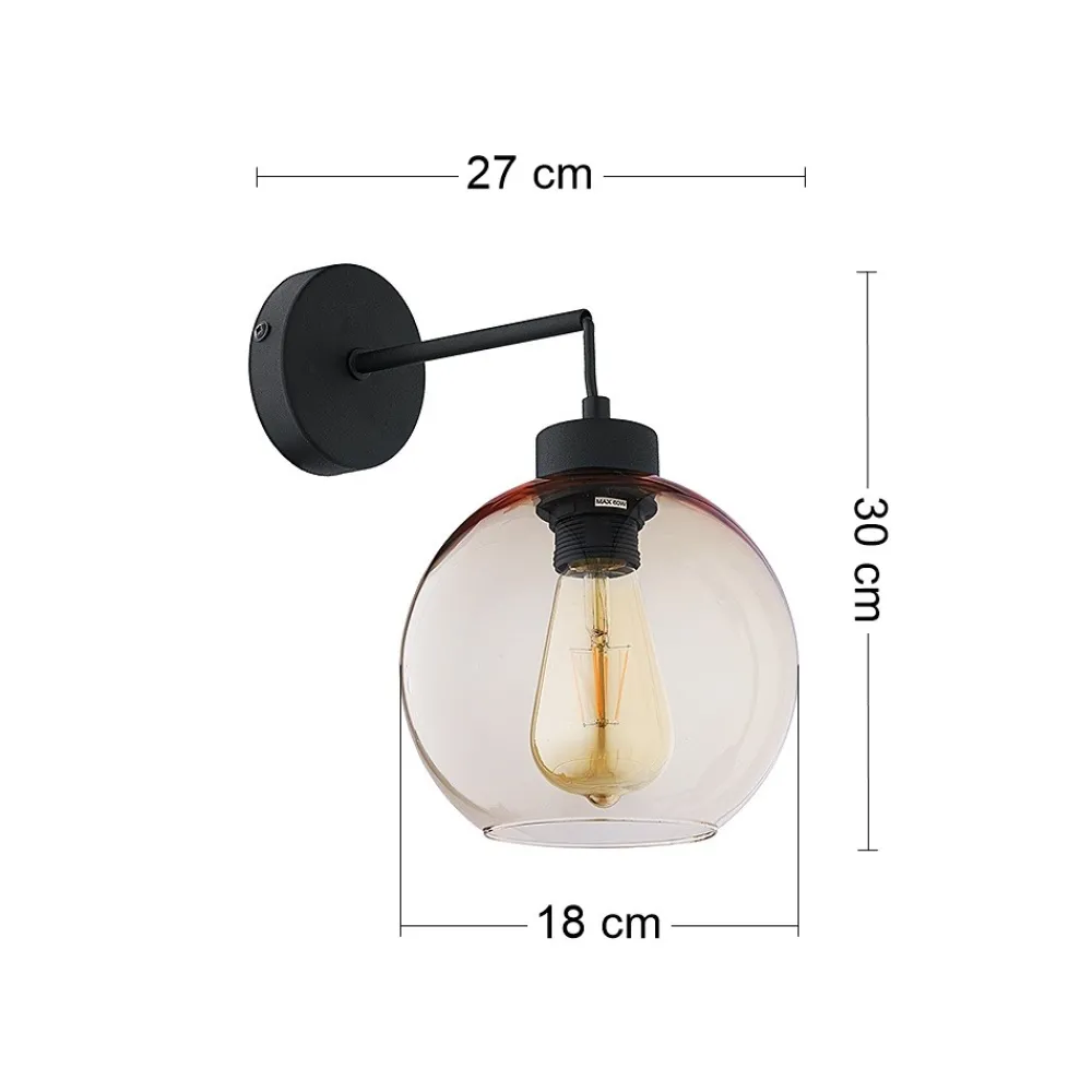 Kinkiet CUBUS Czarny Bursztynowy Szklany Klosz 1xE27 * TK Lighting Sale