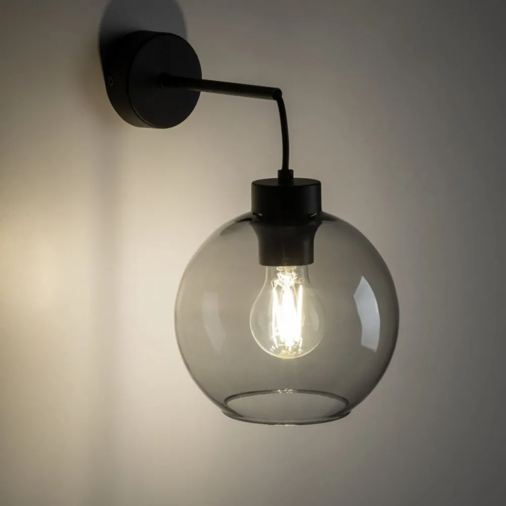 Kinkiet CUBUS czarny klosz szklany grafitowy 1xE27 * TK Lighting Outlet