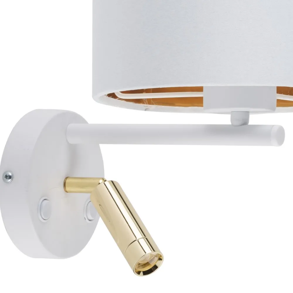 Kinkiet HILTON Biały Złoty Abażur 1xE27 1xLED * TK Lighting