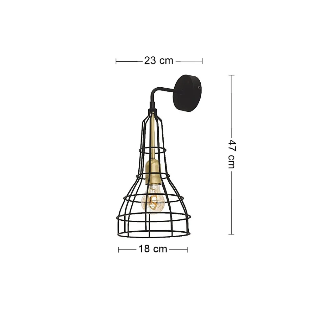 Kinkiet LONG Czarny Złoty Metalowy Klosz 1xE27 * TK Lighting Outlet
