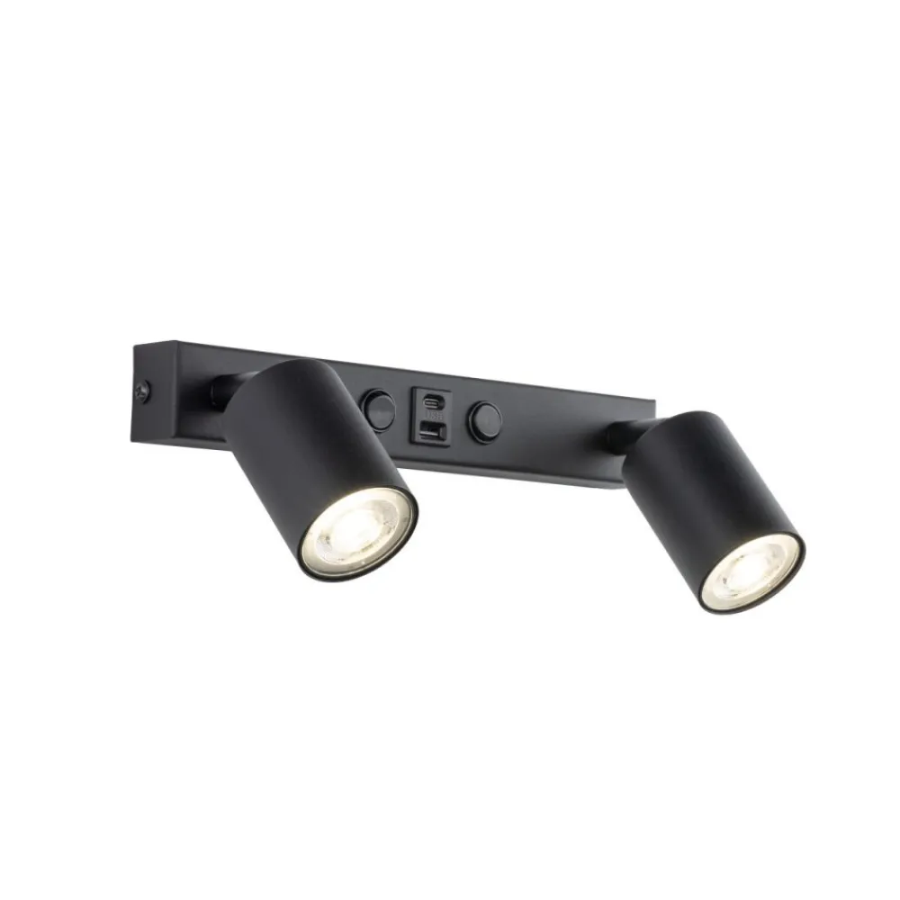 Kinkiet NEX czarny 2xGU10 z wyłącznikiem i USB * TK Lighting Sale