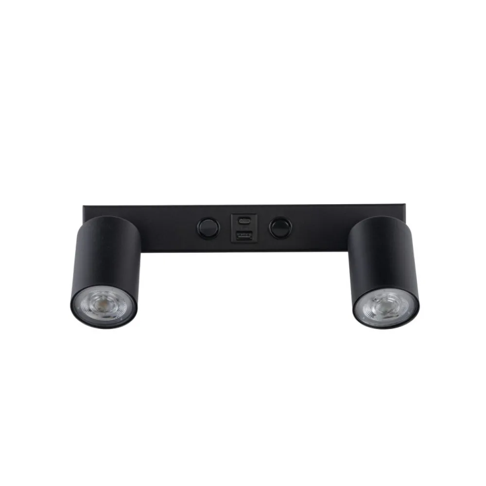 Kinkiet NEX czarny 2xGU10 z wyłącznikiem i USB * TK Lighting Sale