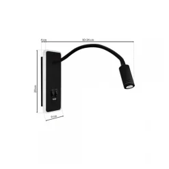 Kinkiet Regulowany BASE Czarny Ładowarka USB 8W+2W * Eko-light Clearance