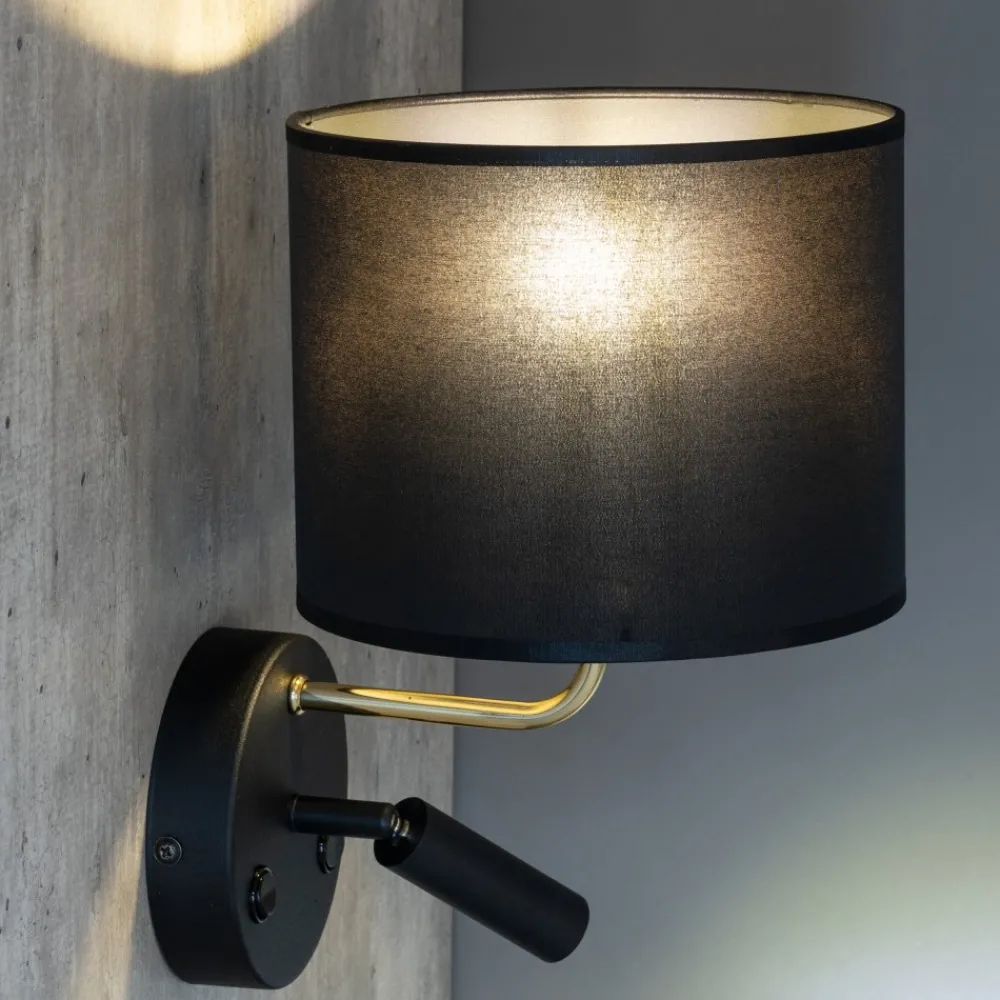 Kinkiet RICHI Czarny Złoty Abażur 1xE27 1xLED * TK Lighting Clearance