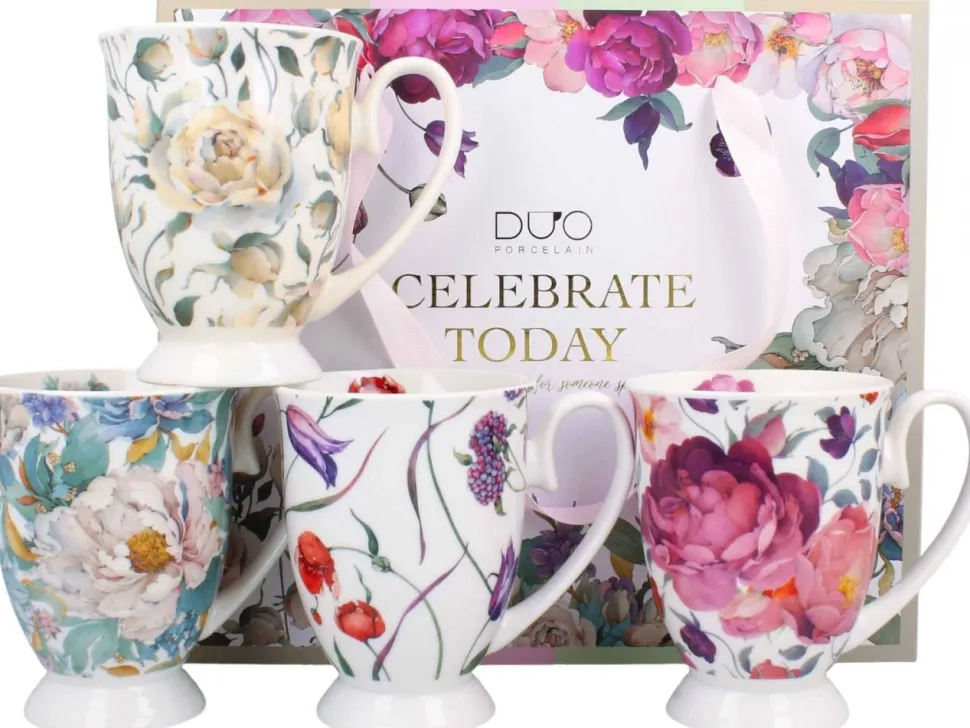 Komplet 4 porcelanowych kubków royal FLOWER