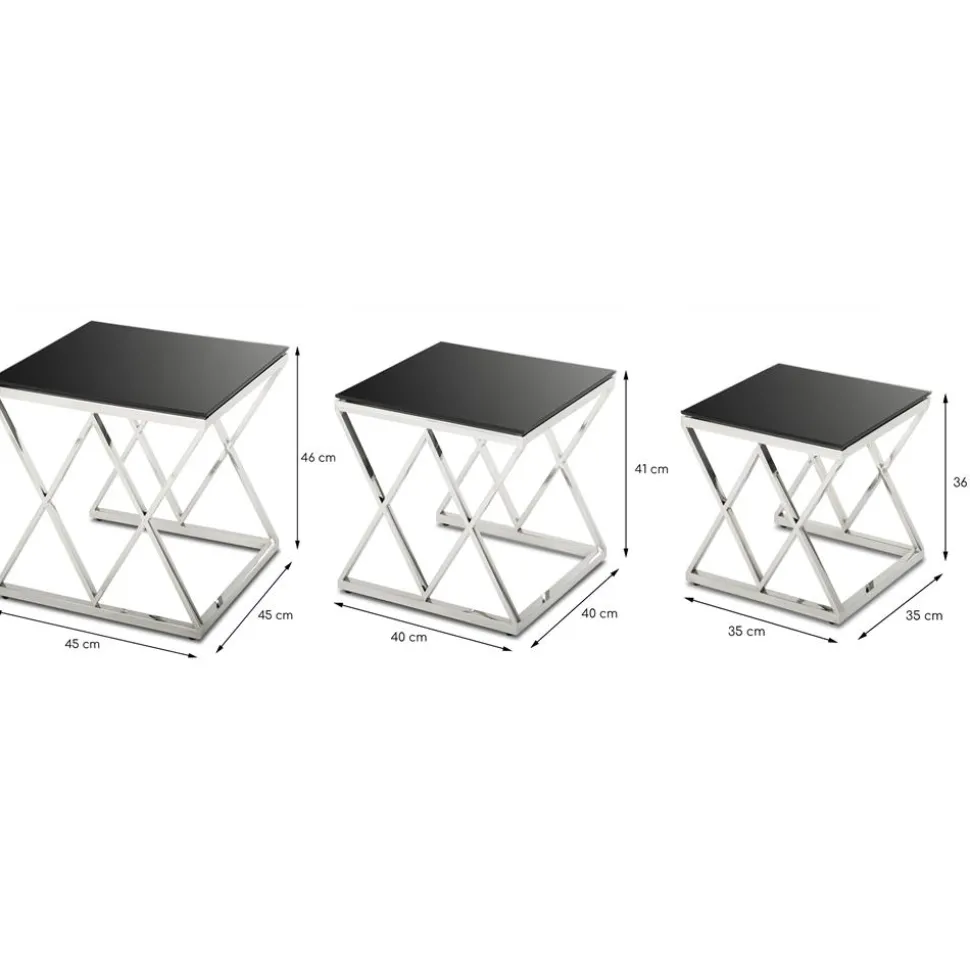 Komplet 3 stolików Timantti Silver Black