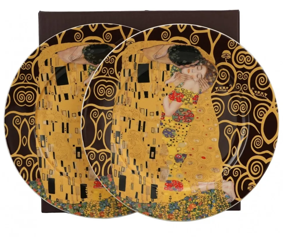 Komplet 2 talerze deserowe Klimt THE KISS Brown 19,2 cm
