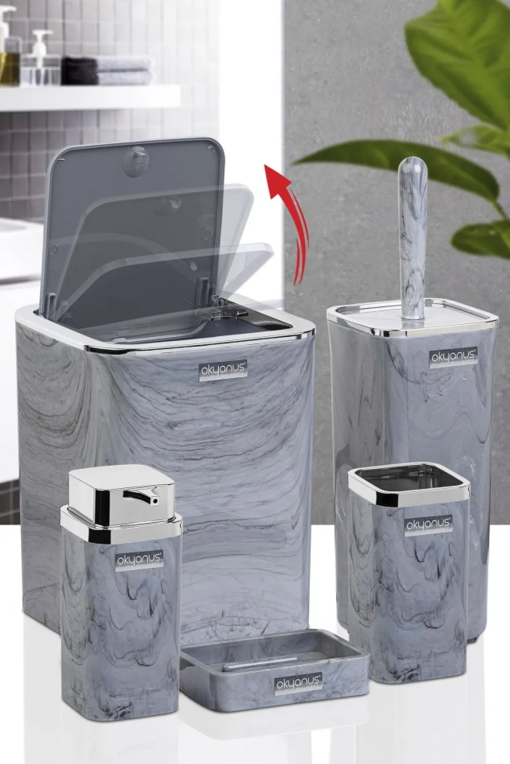 Komplet łazienkowy 5 el Marble kwadratowy * OKYANUS Online